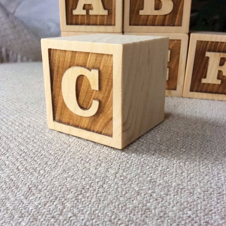 Letter Pinewood Wooden Milestone Blocks Baby ABC Alphabet Blocks Photo Props