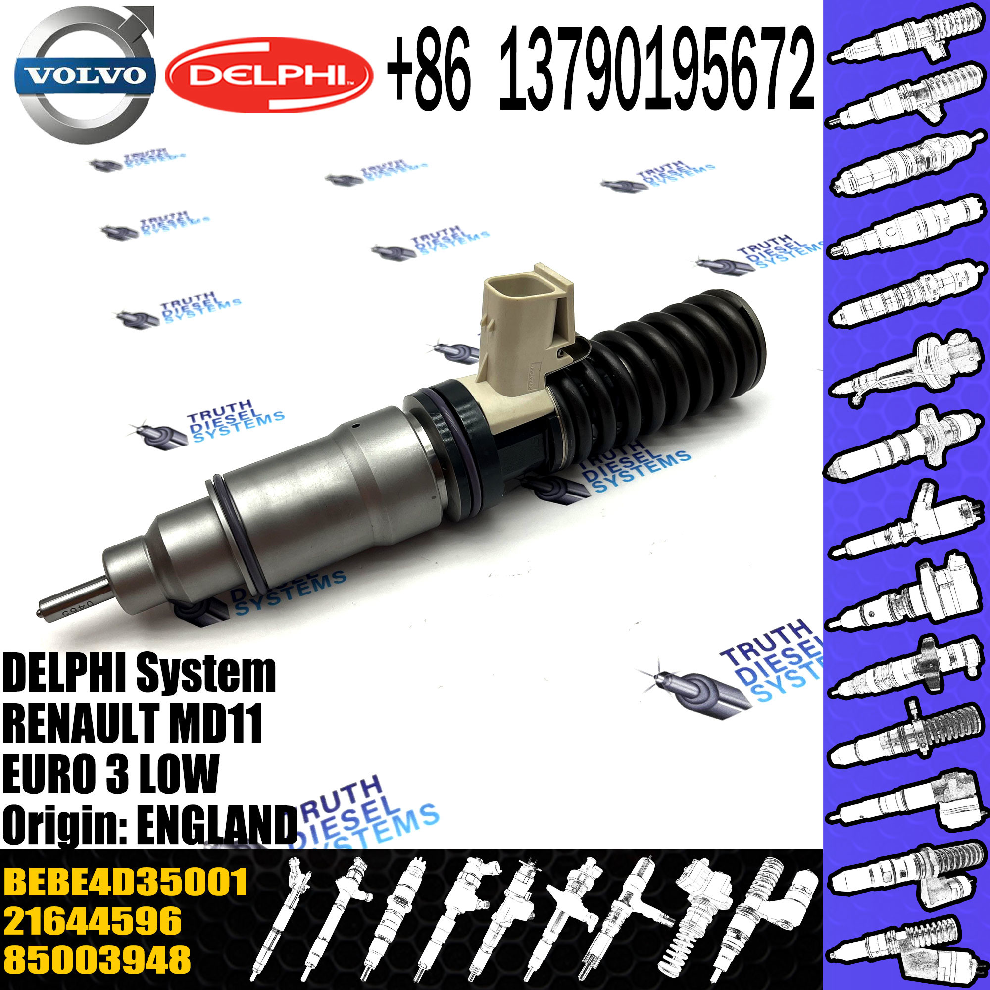Diesel Fuel Injector 21644596 7421582094 7421644596 21582094 21644596 85003948 BEBE4D35001 For 11LTR EURO3 LO