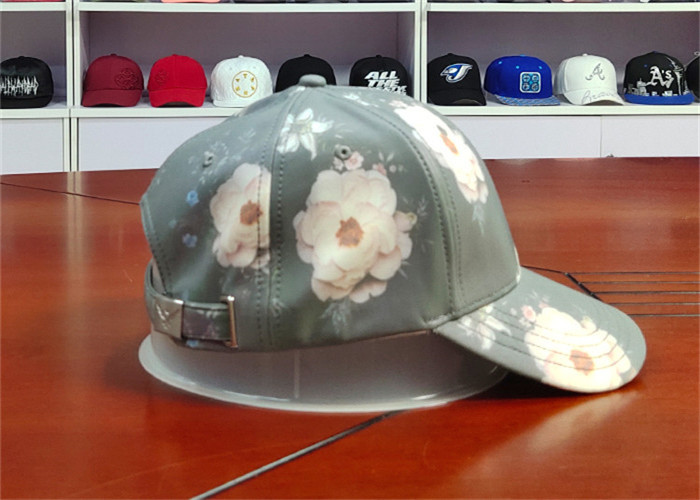 ACE BSCI Flower Pattern with Metal Deboss Logo Patch Sublimation Metal Back Closure Custom Baseball Cap