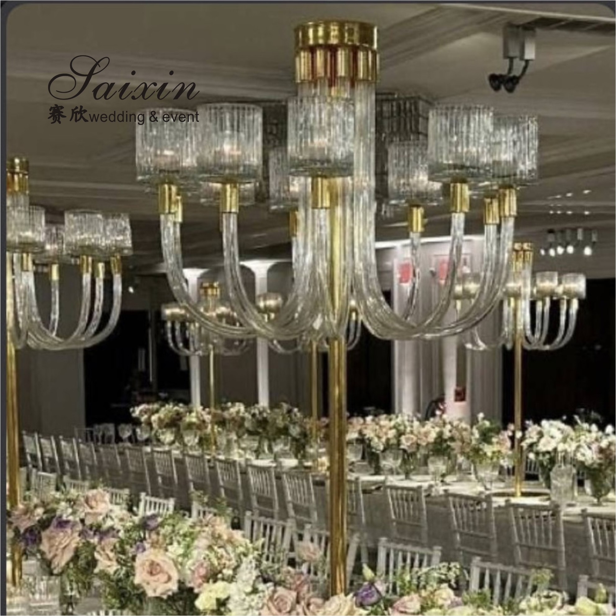 ZT-595 Gorgeous 13 arms Tall tube white crystal candle holder wedding candelabra for centerpieces
