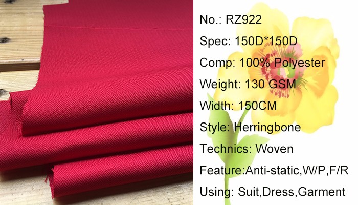 150D*150D Red Wavy Weft Woven Herringbone Fabric for Medium Weight Backpacks and Coats