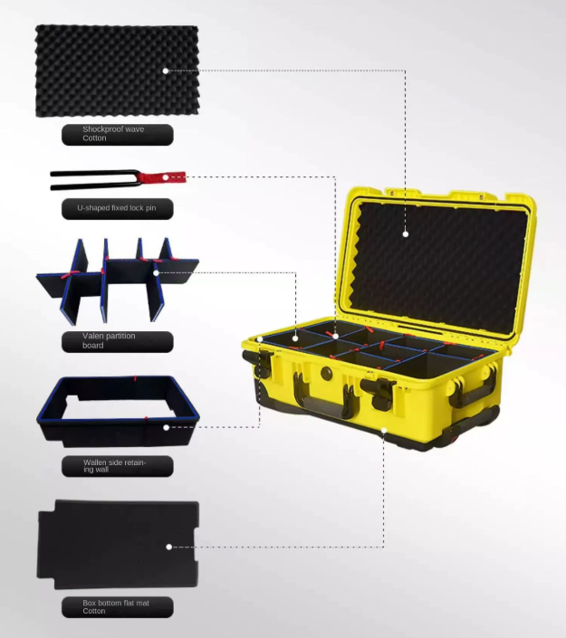 Side view of IP67 waterproof rolling hard case with security locks