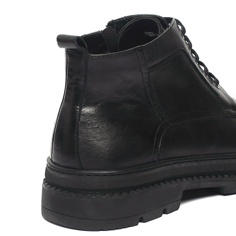 Spring Black Lace Up Anti Odor Mens Leather Casual Boots