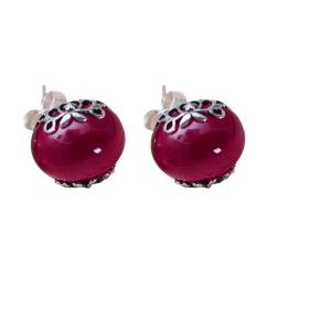Quality Sterling Silver Retro Style Oval Synthetic Ruby Stud Earrings (046690) for sale