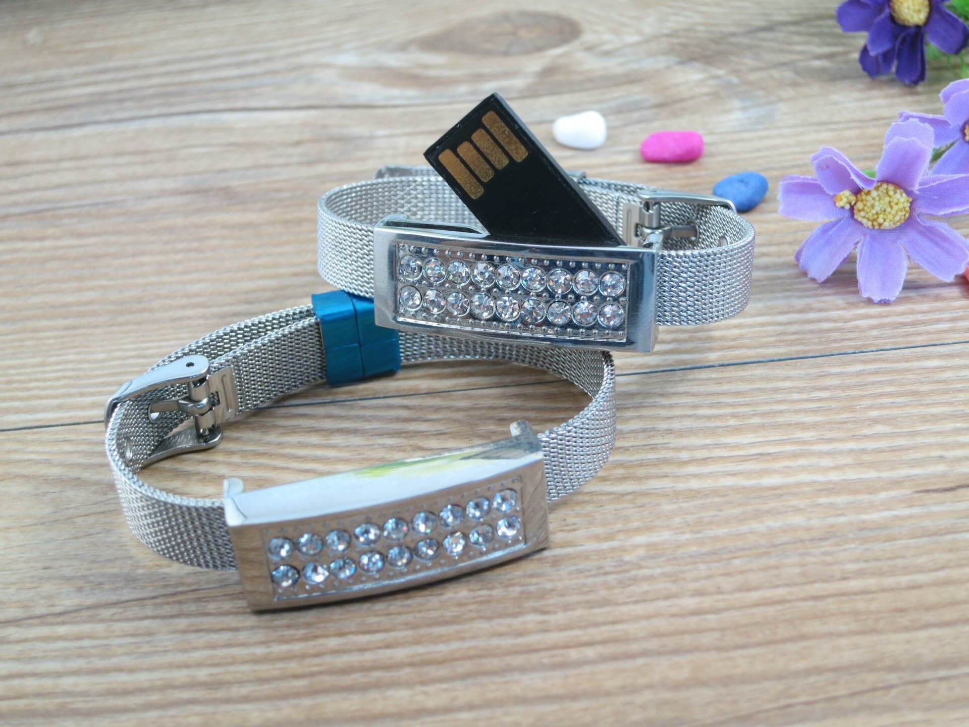 Metal Shell Silicone Wristband USB Flash Drive Bracelet Leather 32GB 128GB