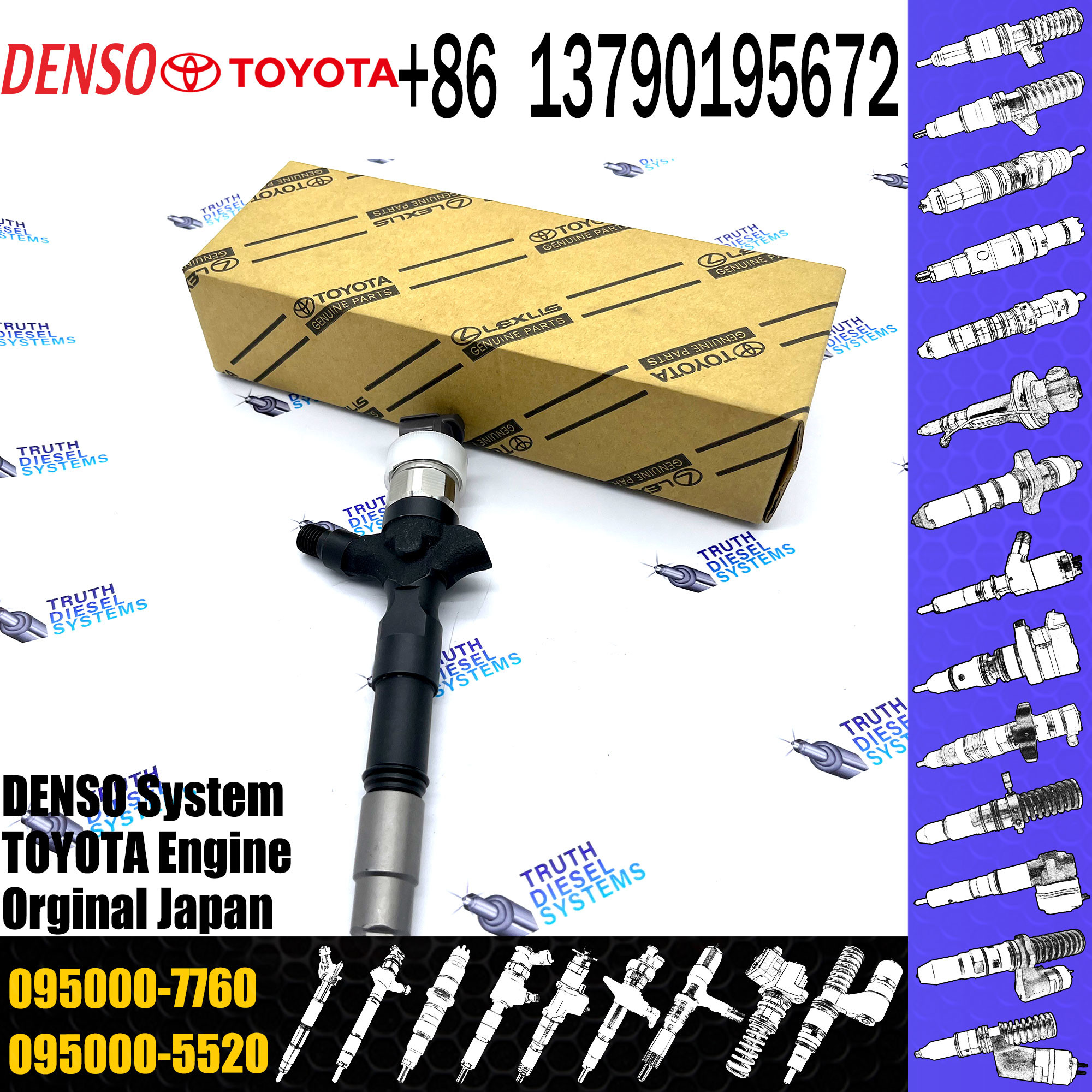Diesel Common Rail Injector Fuel Inyector 23670-30300 23670-0L010 095000-7760 095000-7761 For Hilux Vigo 2KD-FTV