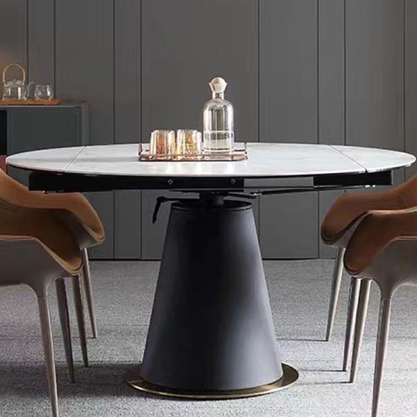 Round Marble Extendable Dinning Table Luxury Stone Extendable Dining Table Ceramic Marble Top