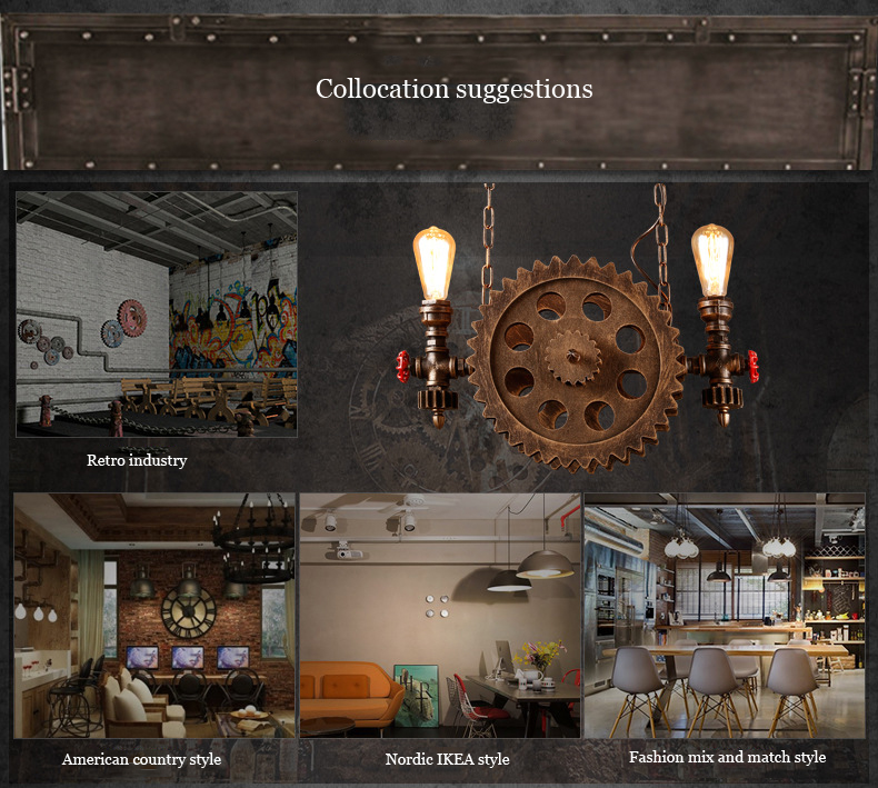 Vintage Loft Pendant Lamps Gear Clain Lights Water Pipe Arm Bar Restaurant Industry lamp(WH-VP-196)