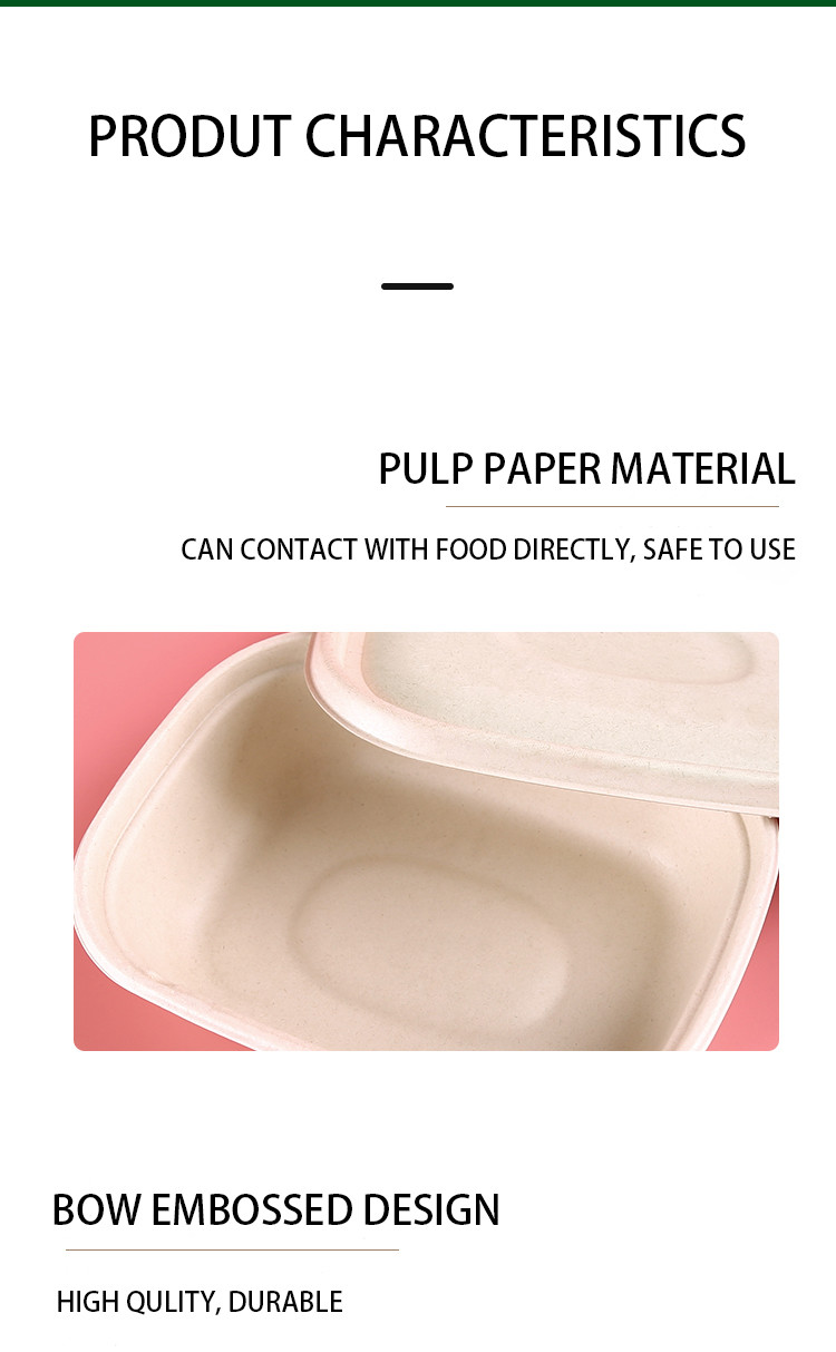Disposable Party Dinnerware Take Away Salad Box 850ml 1100ml 1300ml Sugarcane Bagasse Pulp Box Packaging