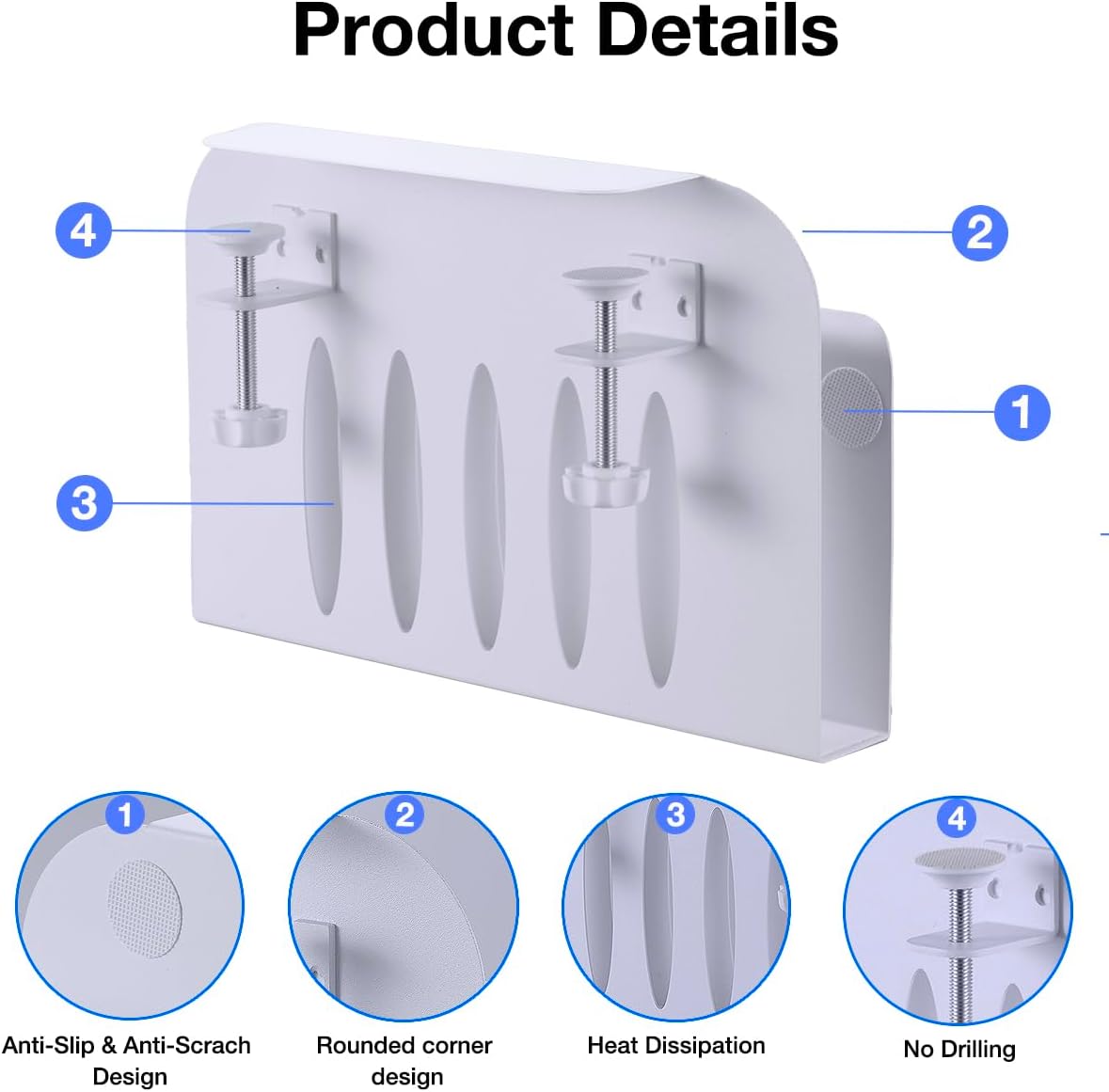 Metal Desk Drawer for Cable Management Under Desk Office Desk Clamp-On Holder White