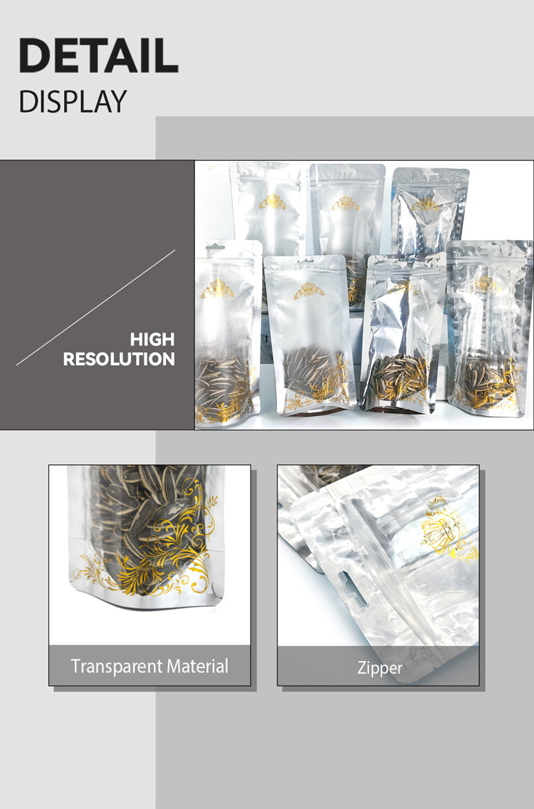 Different Size Printed Food Packaging Bags Nd Up Silver Metalized Back