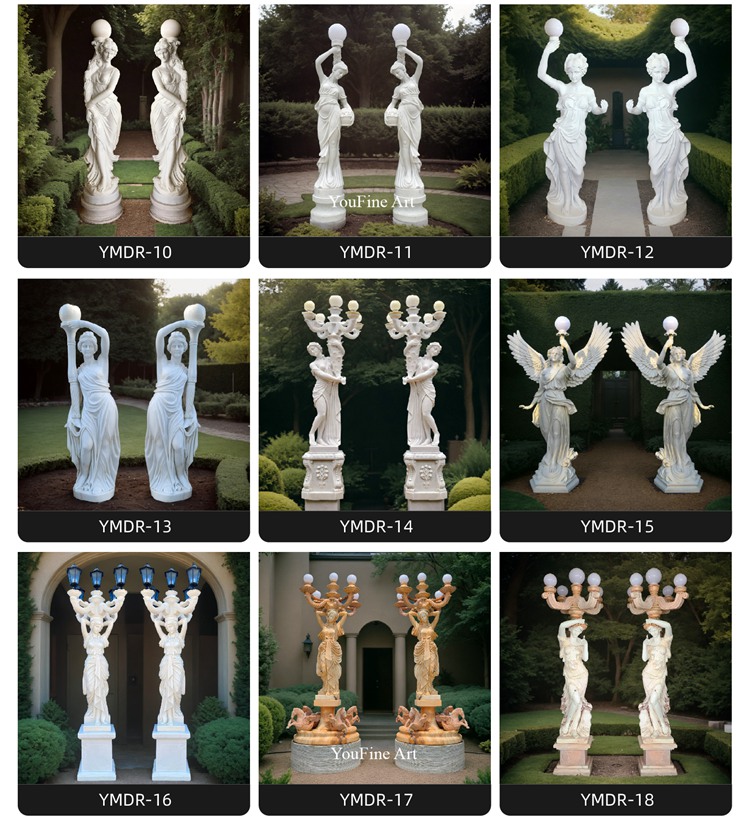 Hand Carved Garden Marble Angel Lamp Statue Outdoor