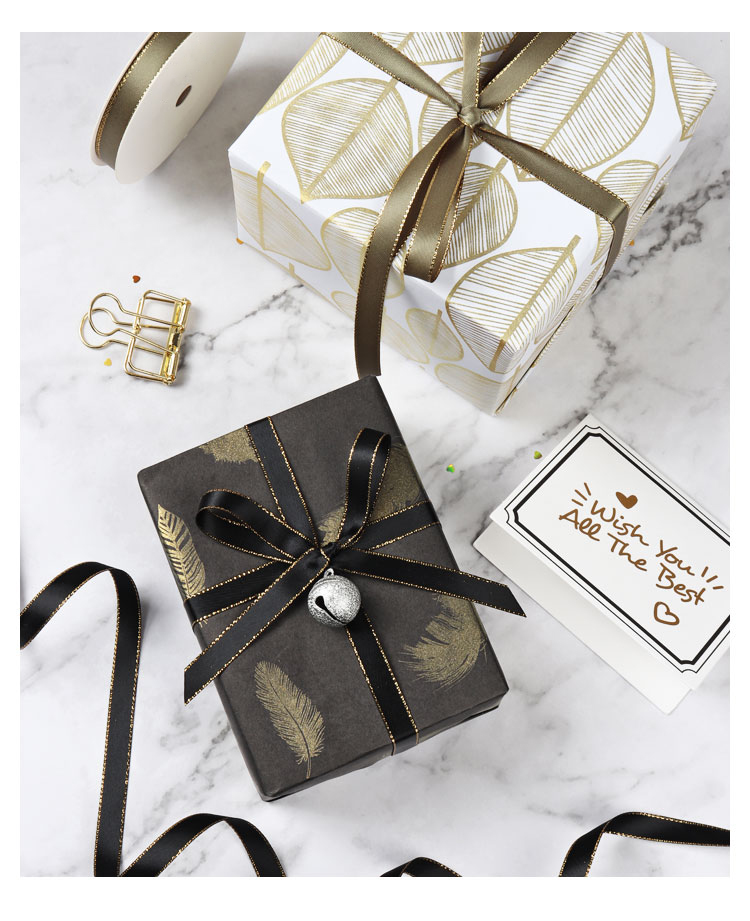 High Quality Solid Color Polyester Gold Edge 6mm Satin Ribbon Roll