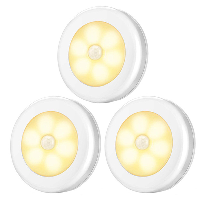 3pcs Pack 3.15in Diameter Battery Operated Motion Sensor Light Indoor