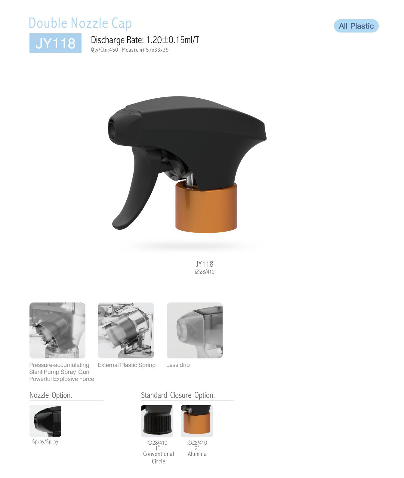 JY118 All Plastic Double Nozzle Cap Trigger Sprayer