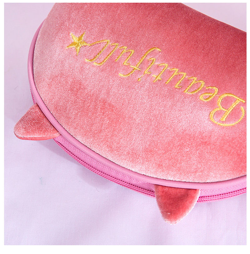 Half Moon Shape Embroidery Velvet Travel Organizer Bag