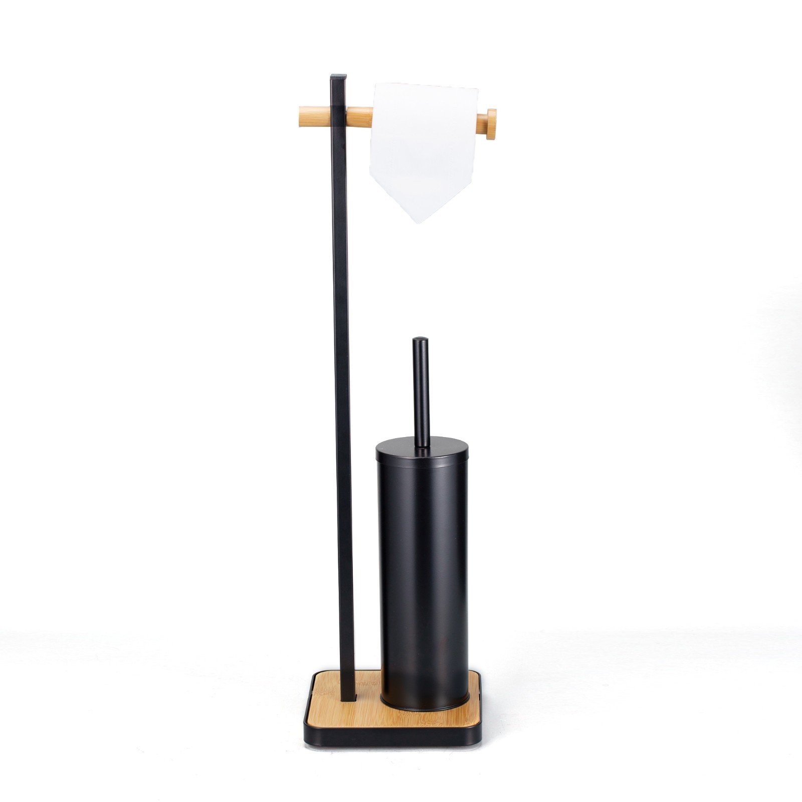 21*18*67cm Multifunctional Matt White Toilet Roll Holder Stand And Bamboo Toilet Brush Set With Modern Design For Your