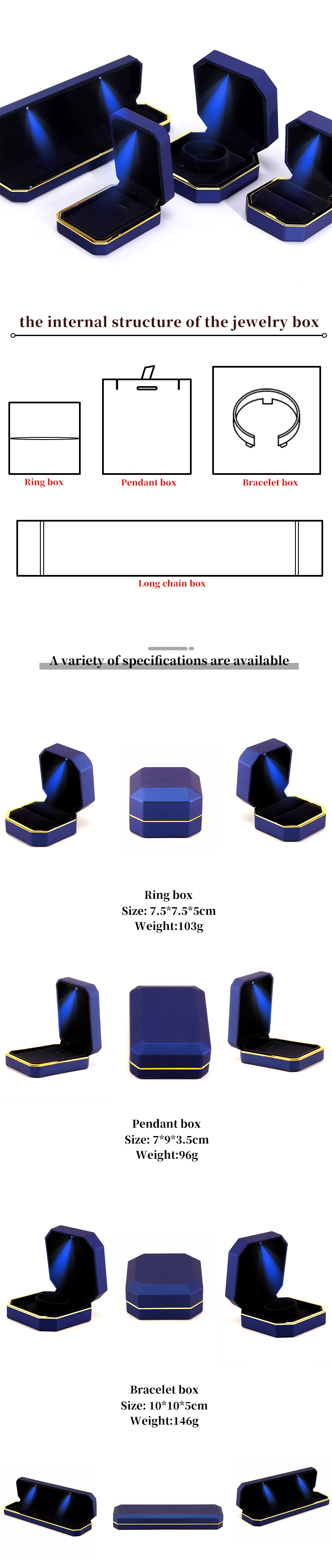 Customizable Exquisite Matte Jewelry Packaging Box Soft Velvet Interior with LED Light
