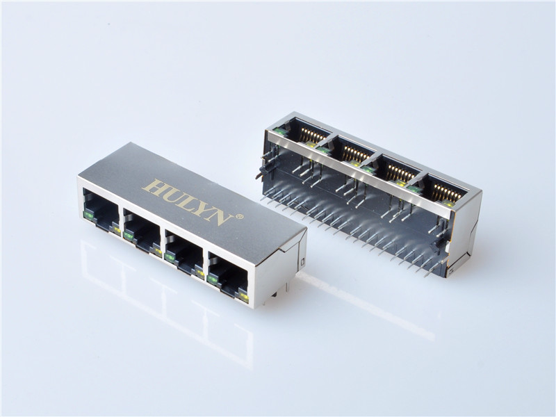 HULYN RJ45Jack, Shielded RJ45 Modular Jack Connector,with LEDs, 1x4Ports,RJ45 connector LED