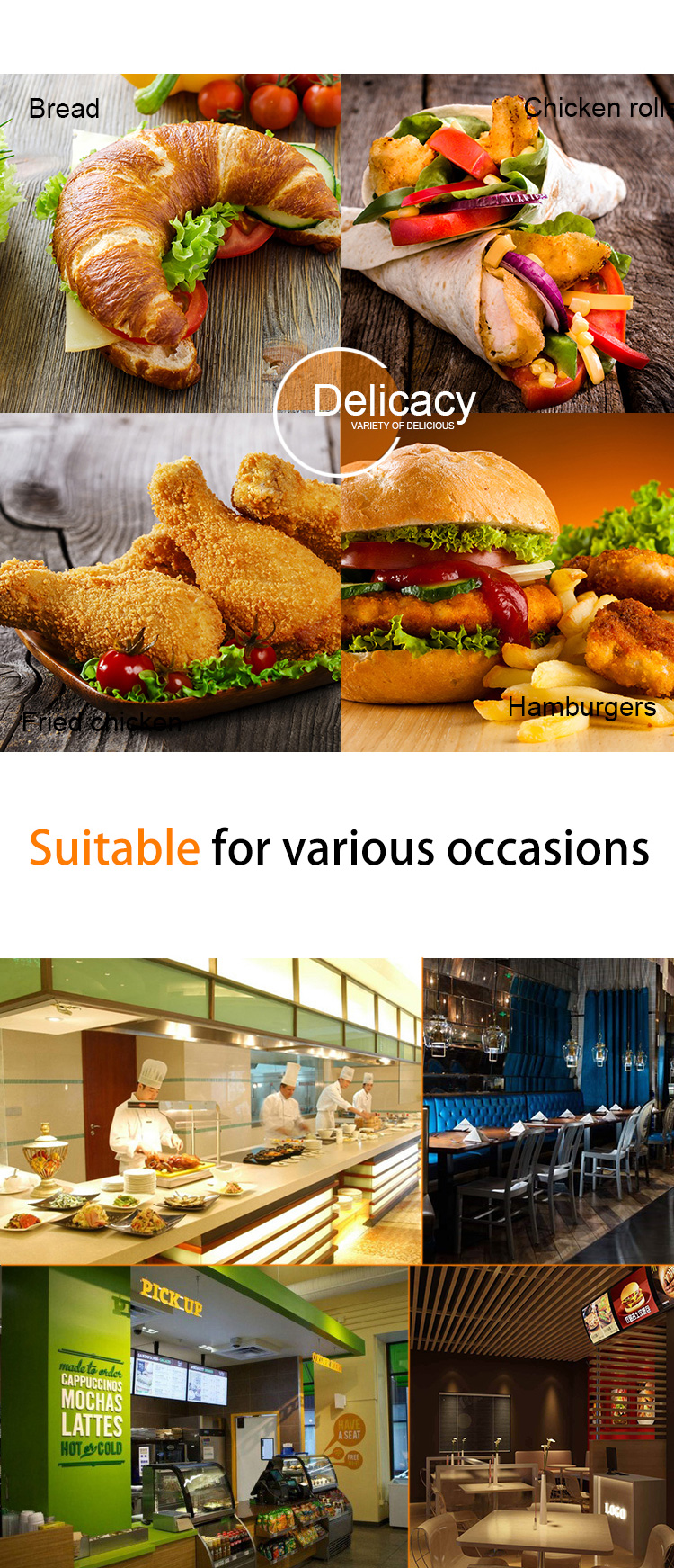 1600W Commercial Kitchen Counter Top Fast Food Warmer Display Showcase for KFC Chicken