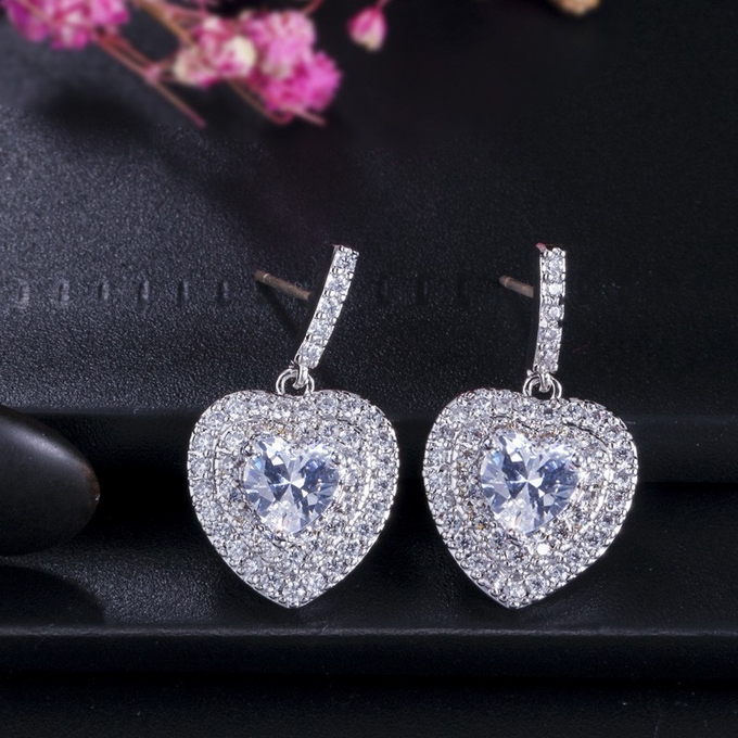 Fashion Lady Heart Shape Earrings Red CZ Stone Earrings jewelry earrings necklace jewelry set