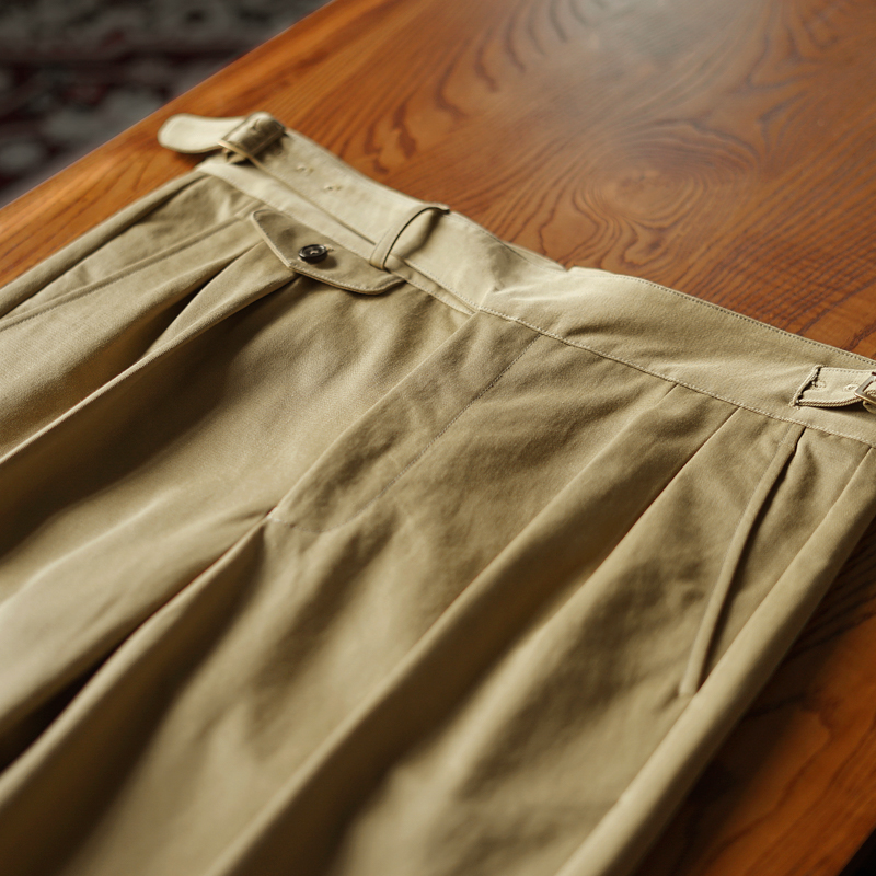 Spring and Summer Business Trousers Retro Italian Style Loose Straight Fit 100% Cotton