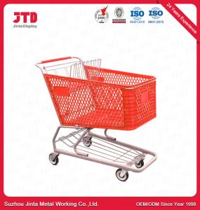 Quality 180L Plastic Trolley Basket ISO9001 Grocery Shopping Cart With Wheels for sale
