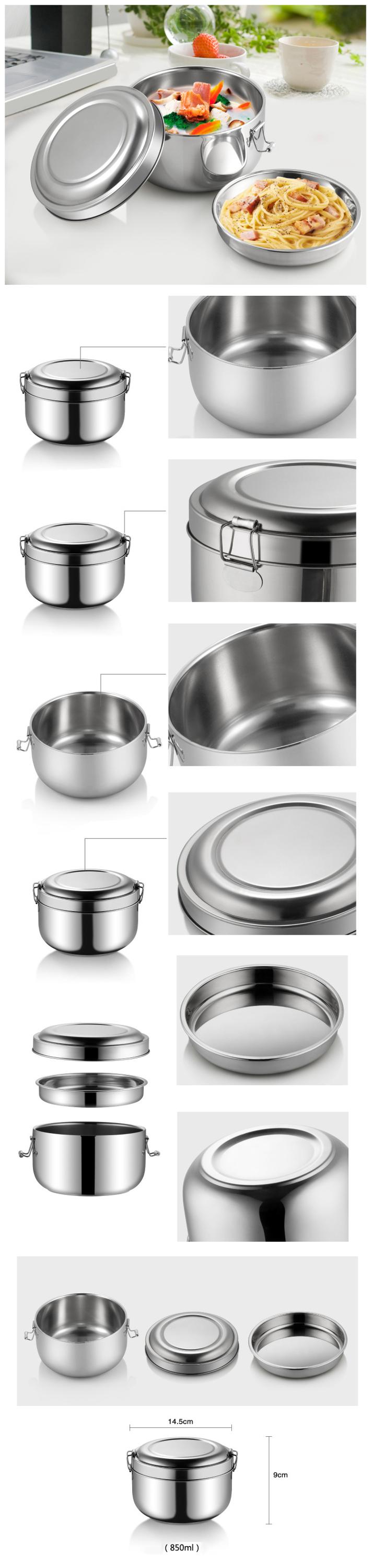 Leak Proof Round Stainless Steel Lunch Box Food Storage Healthy Bento Box