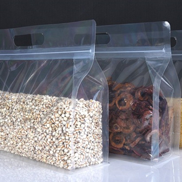 clear plastic Snack Zipper bag eight sides seal Zipper Block Square Flat Bottom Pouch