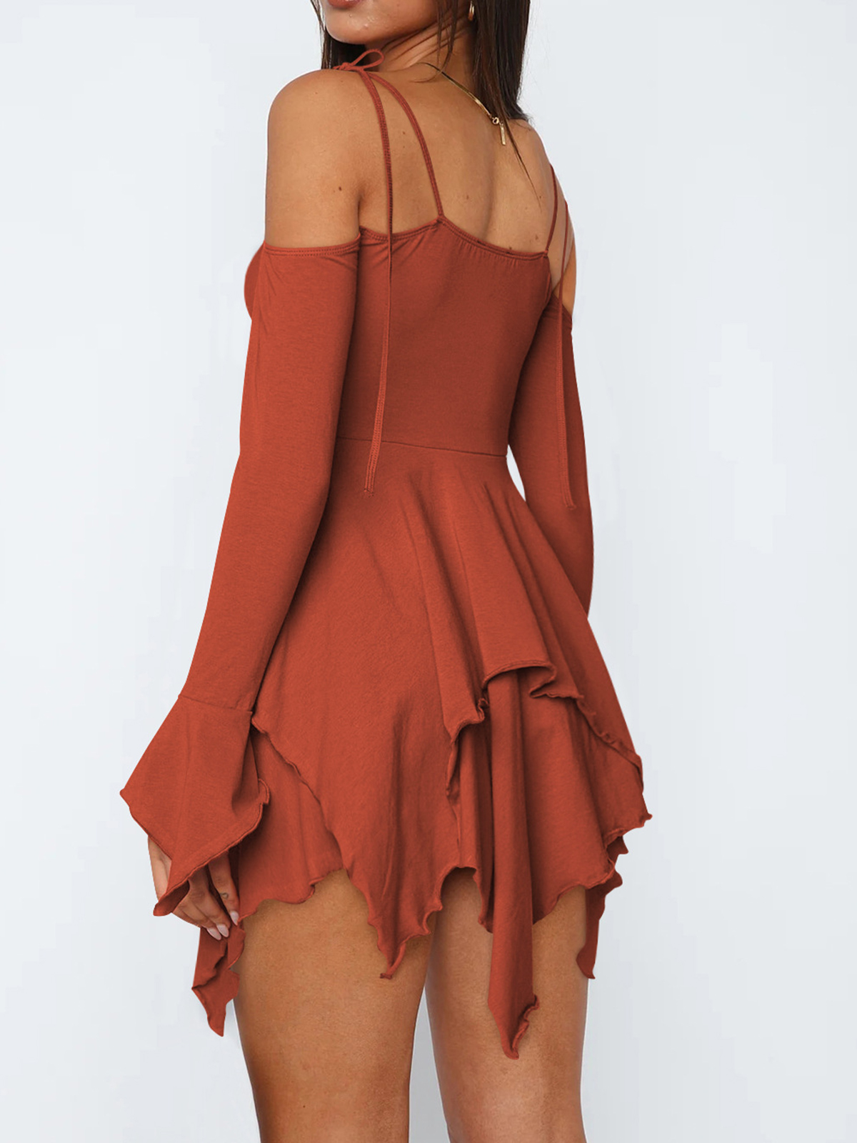 Dating Solid Halterneck Dress Classic Ruffle Rrim Casual Dress For Ladies Wedding Dresses
