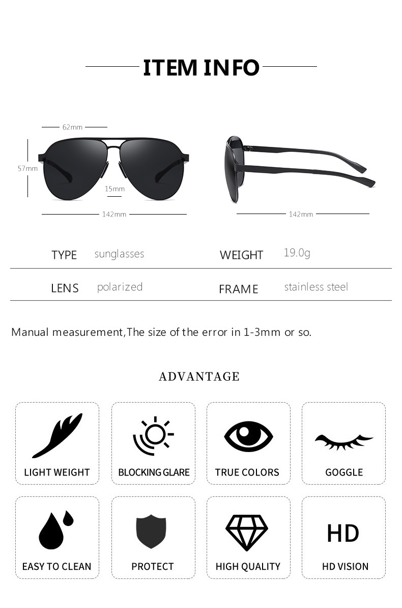 UV400 Pilot Sunglasses Polarized Metal Luxury Shades Gentleman