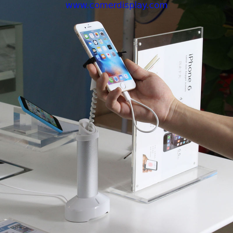 COMER clip cellphone charger alarm display mount for retail shop with cable concealed inside