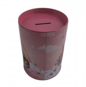 China Round Small Tin Gift Box Money Saving Tins With Coin Slot On Lid on sale