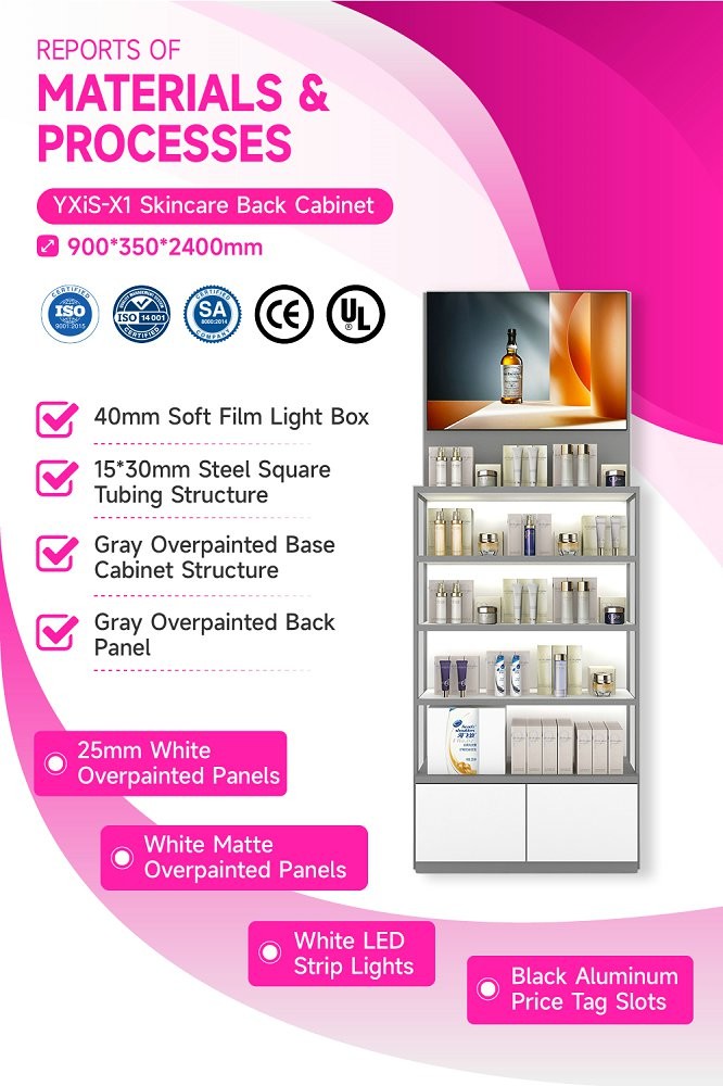 YXiS-X1 40mm Soft Film Light Box Skincare Display Cabinet With Adjustable Shelves