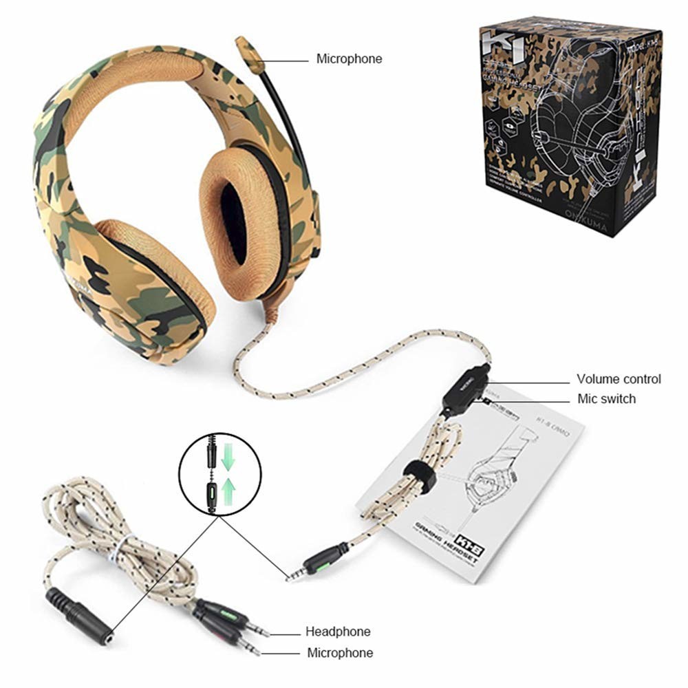 2.2m Onikuma K1B Camouflage Gaming Headset For PS4 PC