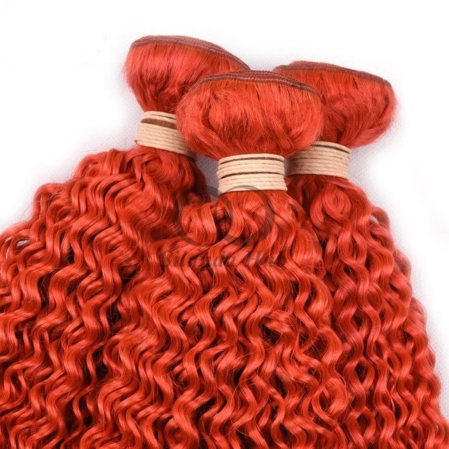 Orange Red Kinky Curly Remy Human Hair Bundles Sew In Weave Bundles Brazilian Bundle Deals