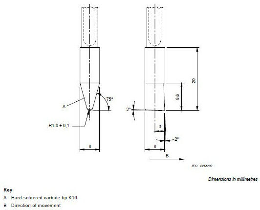 IEC60335-2-24 Figure 102 Test Finger Probe Scratching Tool Tip