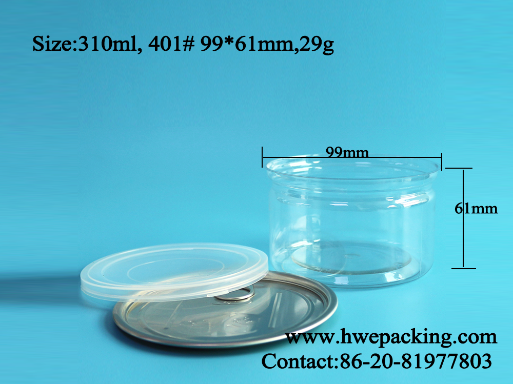 Seafood Tuna Can Packaging Plastic 10oz 310ml 401# PET Canister Transparent
