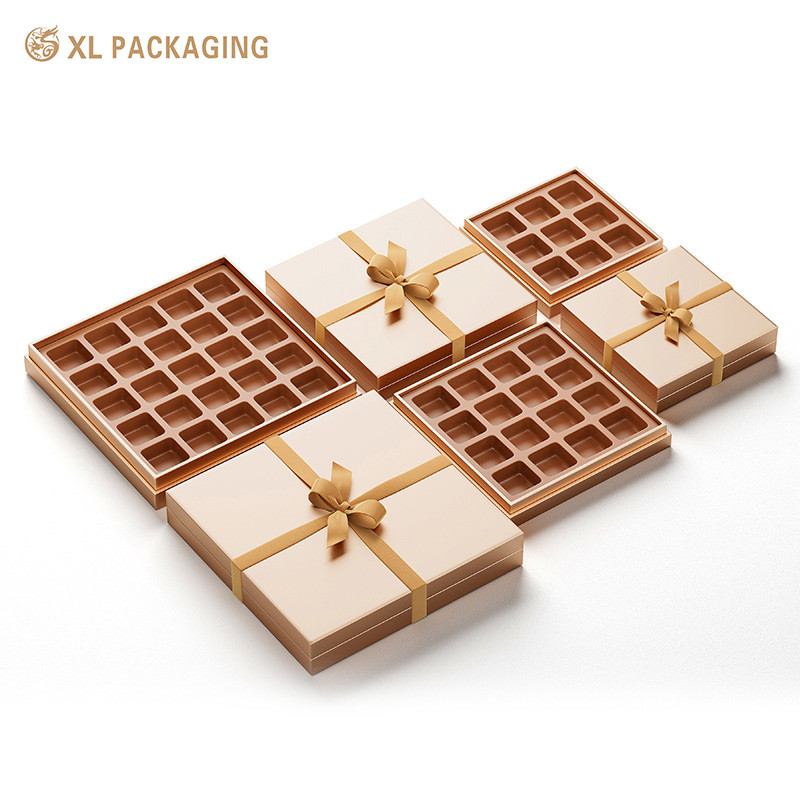 Embossed Custom CMYK Packaging Chocolate Candy Lid Base Artpaper Box with Ribbon Base
