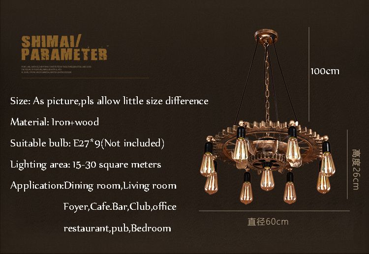 Creative Retro Loft Chandelier Wood Pendant Lamp Restaurant Living Room Dining Room Wheel Chandelier(WH-VP-228）
