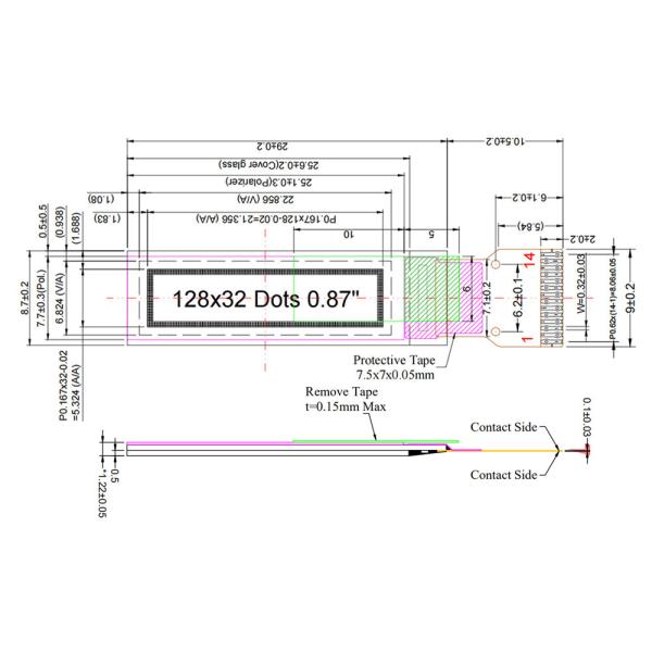0.87 Inch 128x32 Small OLED Display IIC Interface White Text
