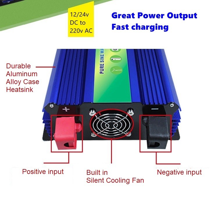 2000W 12V 24V Pure Sine Wave Power Inverter 48V DC To AC 110V 220V