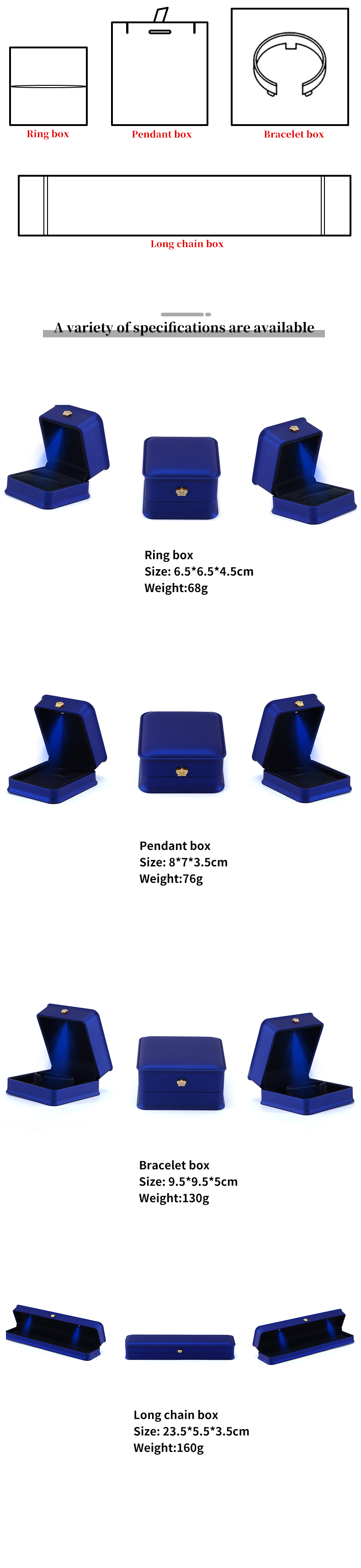 Custom Luxury Crown Jewelry Packaging Box with LED Light and Handmade Newest Design