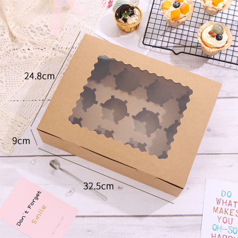 Customized Printing 6 12 Hole Kraft Paper Muffin Cupcakes Box for Sushi and Cookies
