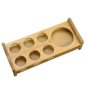 Quality 7 Holes Paddle Shot Bamboo Wine Glass Holder Beer Cup Serving Tray With Handle for sale