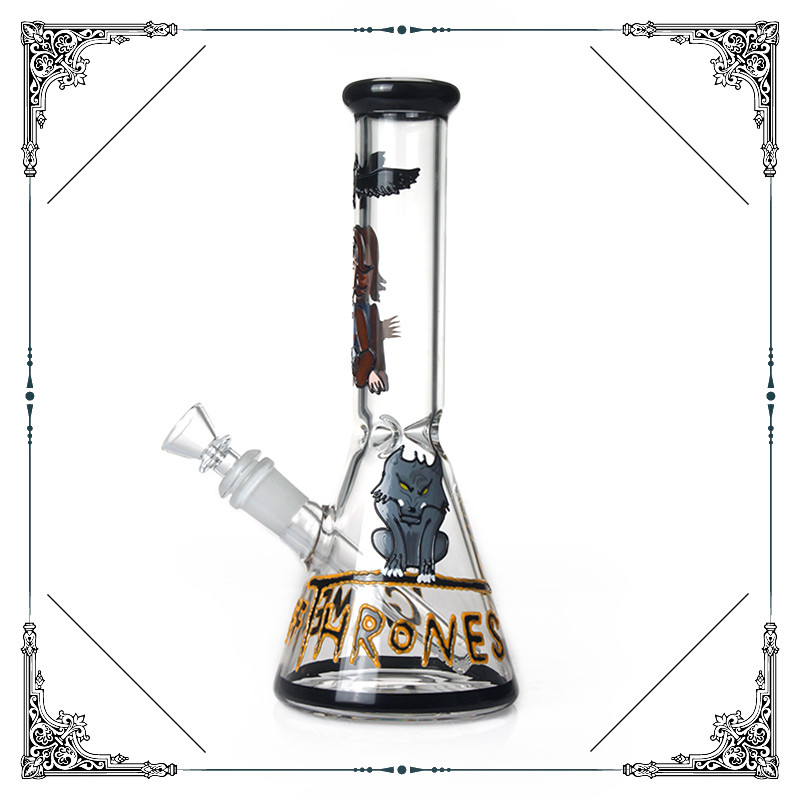 Hand Drawn Art Bong Beaker Bottom Heady Glass Smokig Pipe 14.4mm Joint