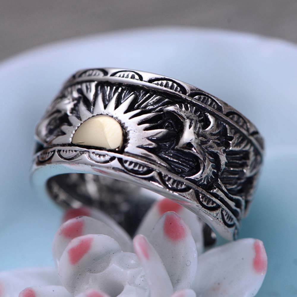 Mens 925 Sterling Silver Band Ring Antique Engraving Silver Ring (054020)