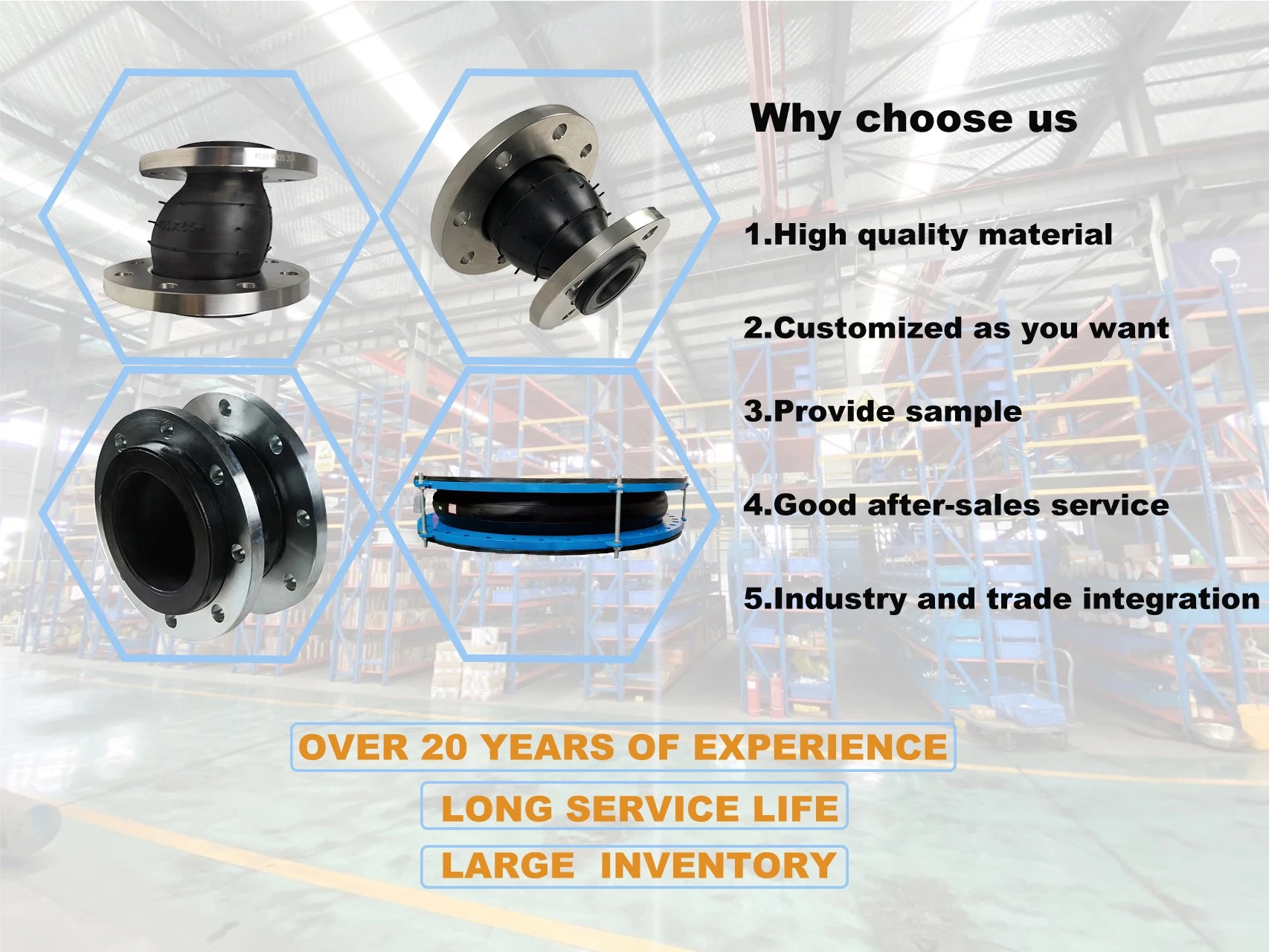 Customized Double Sphere EPDM Rubber Expansion Joint with 5 inch ANSI B16.5 flange