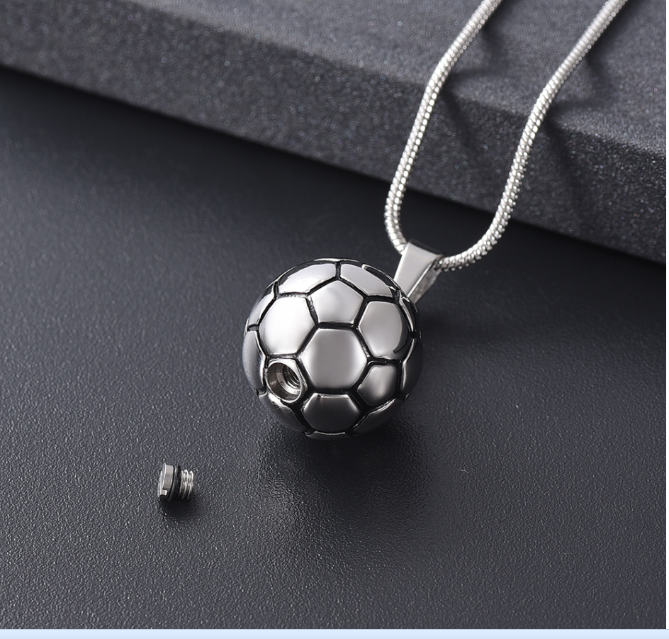 Round Soccer Ball Keepsake Urn Necklace For Ashes Stainless Steel Cremation Jewelry