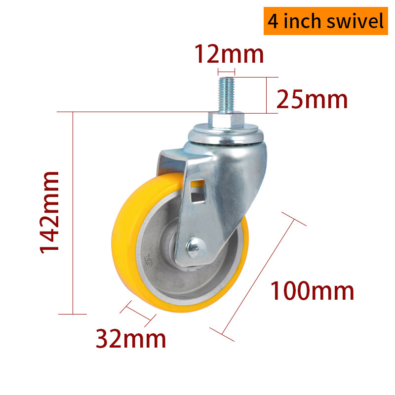 EDL Medium Duty 4inch 150kg Yellow TPU Threaded Caster by Swivel and Brake type 504S-86A